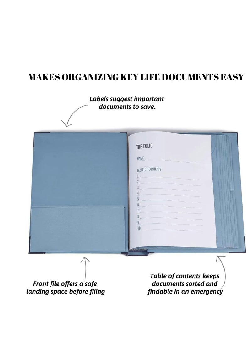Excefore منظم مستندات فوليو، منظم ملفات مزود بجيوب، مجلد ملفات موسع مقيد للأوراق المهمة، مجلد طوارئ، شهادات الميلاد، بطاقات الضمان الاجتماعي، جوازات السفر، الصور، الرسائل، أزرق - Image 2