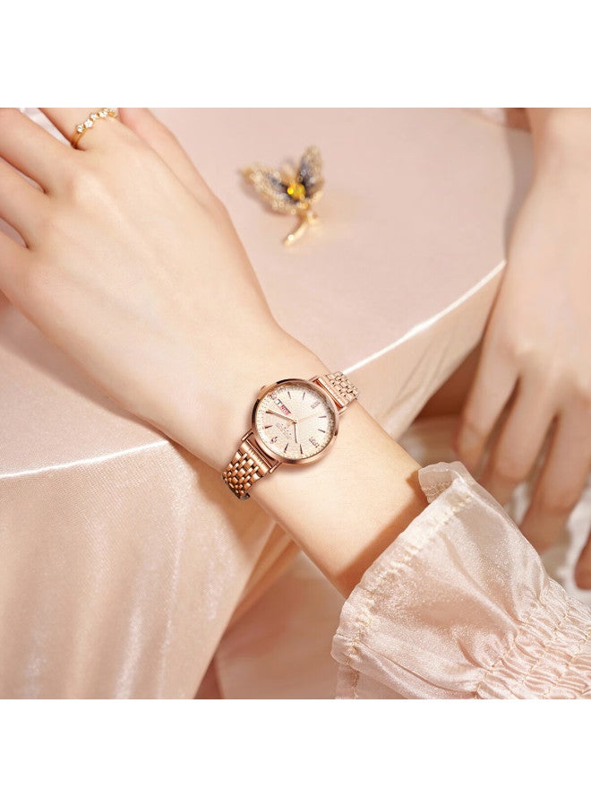 Julius Women's Watch With Sunday Date Display, Luminous Dial, Student Elegant Zirconium Design, Waterproof Quartz Watch In Rose Gold Ja-1522a - Image 5
