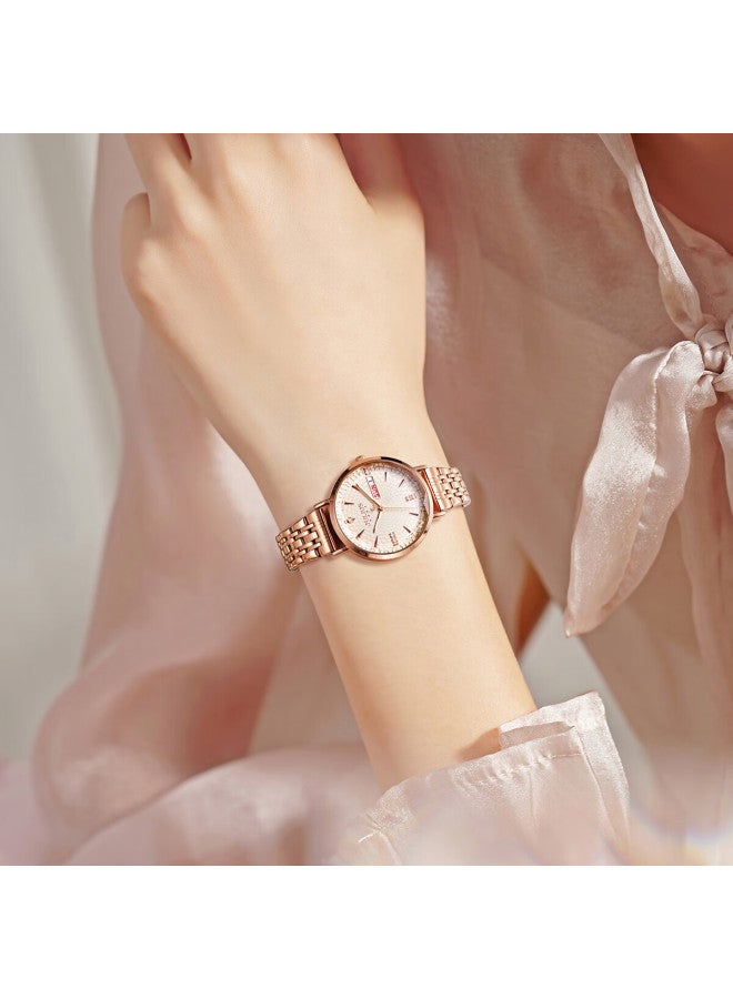 Julius Women's Watch With Sunday Date Display, Luminous Dial, Student Elegant Zirconium Design, Waterproof Quartz Watch In Rose Gold Ja-1522a - Image 2