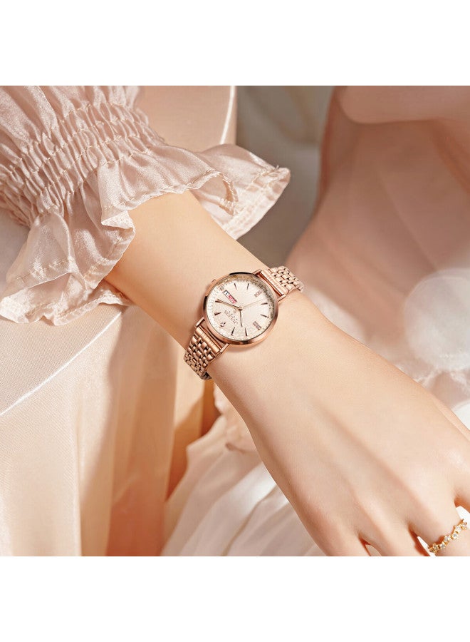 Julius Women's Watch With Sunday Date Display, Luminous Dial, Student Elegant Zirconium Design, Waterproof Quartz Watch In Rose Gold Ja-1522a - Image 1