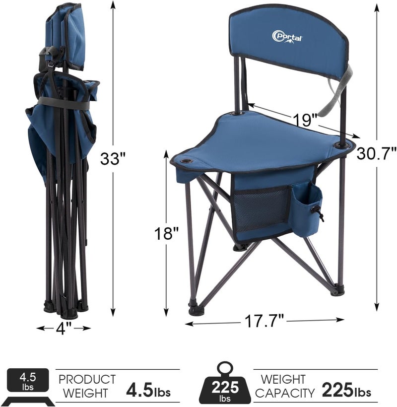 PORTAL Extra Large Quick Folding Tripod Stool with Backrest - Blue Camping Chair - Image 3