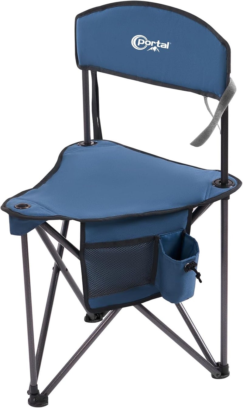 PORTAL Extra Large Quick Folding Tripod Stool with Backrest - Blue Camping Chair - Image 1