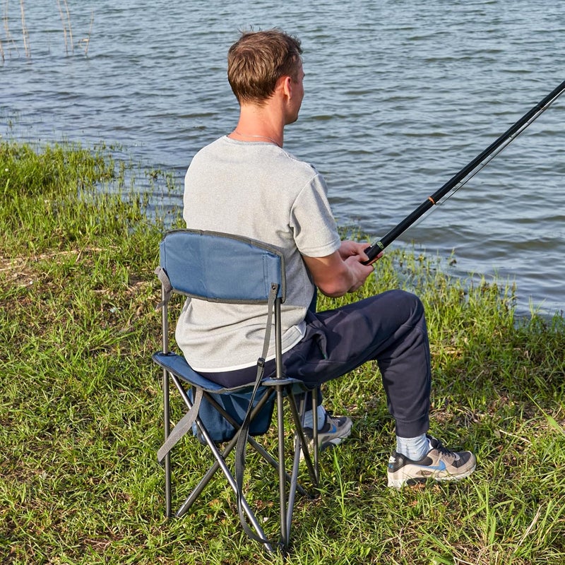 PORTAL Extra Large Quick Folding Tripod Stool with Backrest - Blue Camping Chair - Image 2