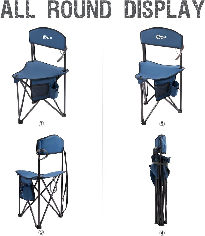 PORTAL Extra Large Quick Folding Tripod Stool with Backrest - Blue Camping Chair - Image 5