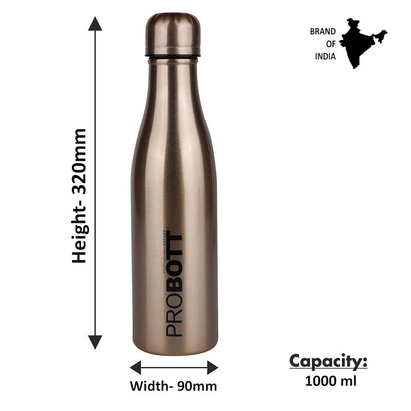 PROBOTT Probott Vintage Flask 1000ml Thermosteel Hot & Cold Thermos Flask 1 Litre, Water Bottle 1 LTR, Gold | Screw Cap | Leakproof | Gym | Sports | Office | Home | Kitchen | Travel | Water, Tea, Coffee  - Image 3