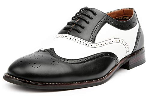 Ferro Aldo Men's Arthur Wingtip Oxford Dress Shoes | Classic Brogue & Two-Tone Spectator Styles |MFA139001D |in Black & White, Size 10 - Image 1
