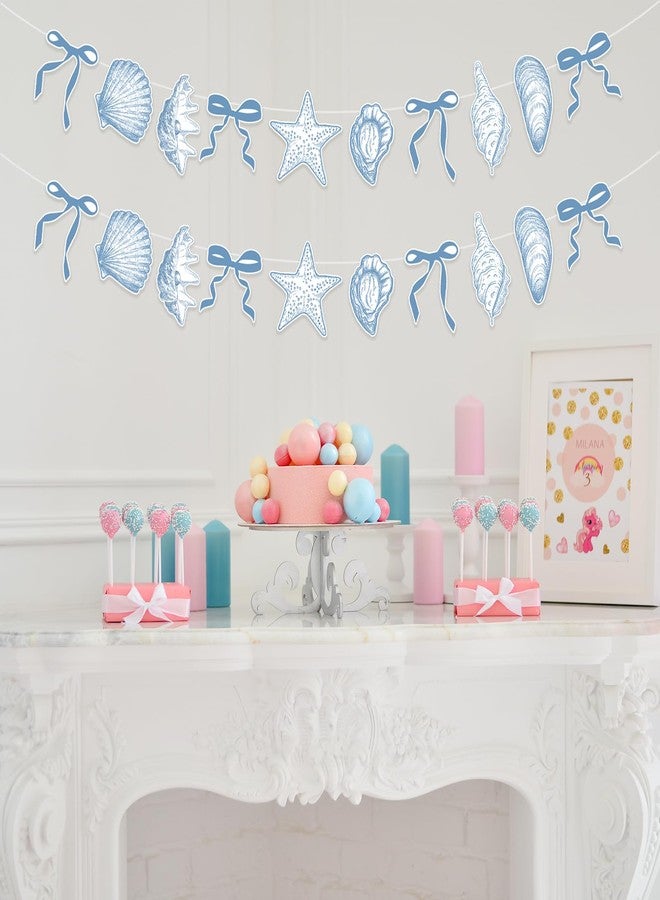 CYUXING 2Pcs Blue Bow Starfish and Shell Banner, Beach Bachelorette Party Decorations Seashell Party Decor, Exquisite & Beautiful Hanging Garland Decorations for Summer Birthdays Weddings - Image 4