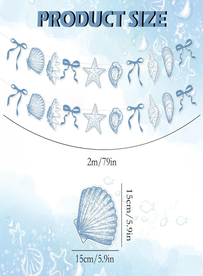 CYUXING 2Pcs Blue Bow Starfish and Shell Banner, Beach Bachelorette Party Decorations Seashell Party Decor, Exquisite & Beautiful Hanging Garland Decorations for Summer Birthdays Weddings - Image 2