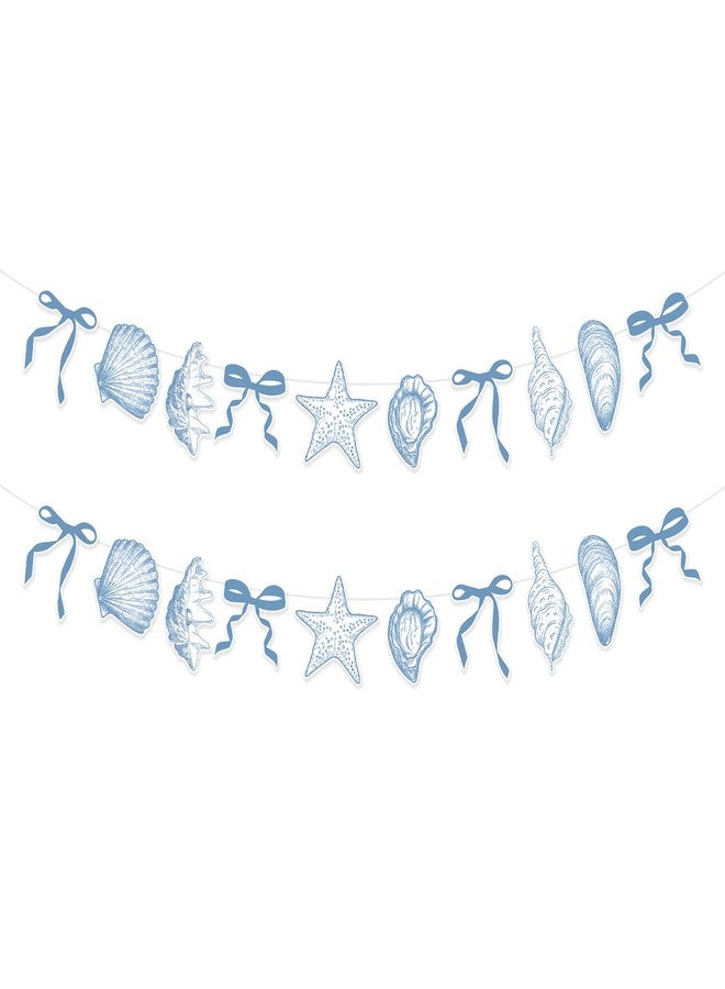 CYUXING 2Pcs Blue Bow Starfish and Shell Banner, Beach Bachelorette Party Decorations Seashell Party Decor, Exquisite & Beautiful Hanging Garland Decorations for Summer Birthdays Weddings - Image 1
