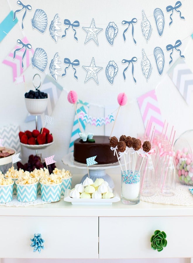 CYUXING 2Pcs Blue Bow Starfish and Shell Banner, Beach Bachelorette Party Decorations Seashell Party Decor, Exquisite & Beautiful Hanging Garland Decorations for Summer Birthdays Weddings - Image 5