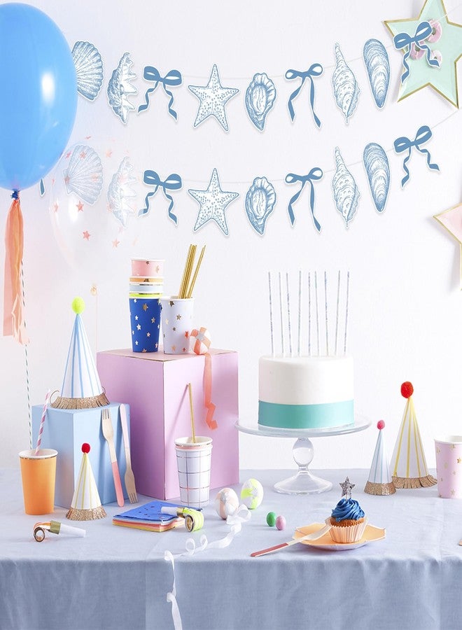 CYUXING 2Pcs Blue Bow Starfish and Shell Banner, Beach Bachelorette Party Decorations Seashell Party Decor, Exquisite & Beautiful Hanging Garland Decorations for Summer Birthdays Weddings - Image 3