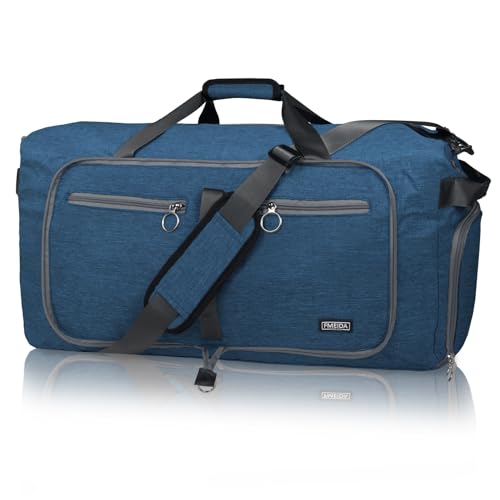Fmeida 65L Duffle Bag with Shoes Compartment, Foldable Travel Duffel Bags for Men Women, Large Packable Travel Bag Water Repellent & Tear Resistant (Blue) - Image 1