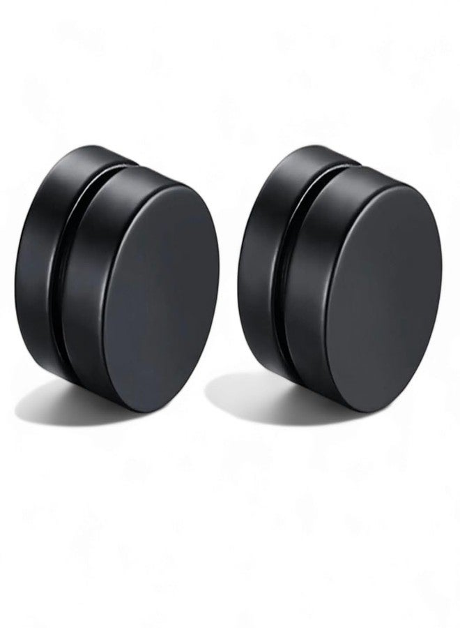 Shree Ju™ Trendy Black Round Non Piercing Punk Barbell Dumbbell Strong Magnetic Studs Earrings Stainless Steel Bali Fashion Jewellery For Men Women Boys Girls Unisex - Image 1