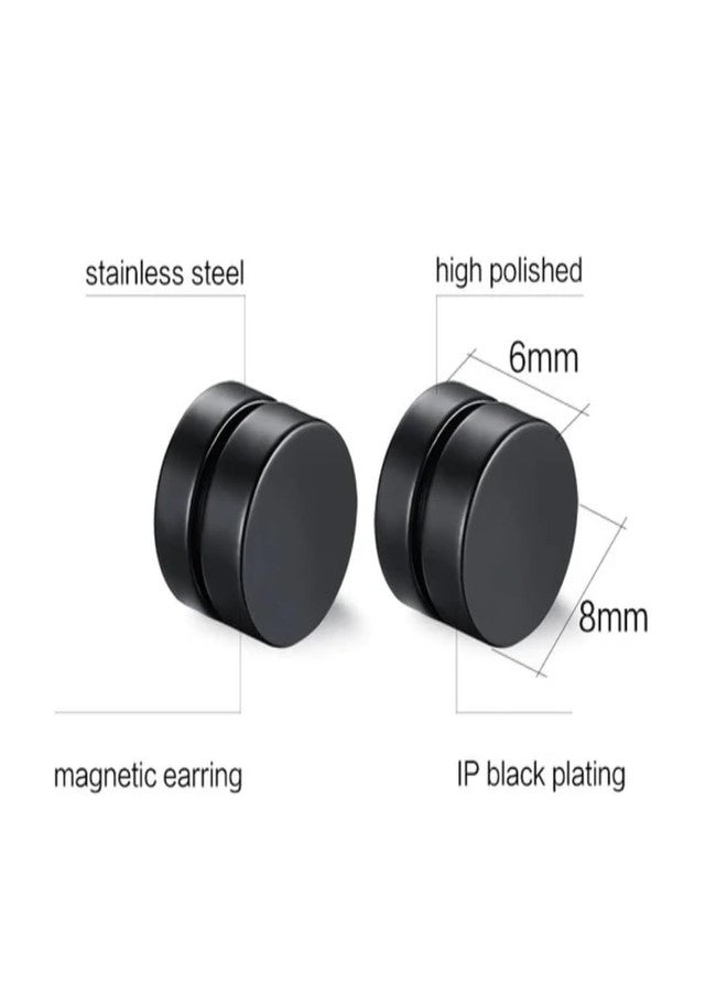 Shree Ju™ Trendy Black Round Non Piercing Punk Barbell Dumbbell Strong Magnetic Studs Earrings Stainless Steel Bali Fashion Jewellery For Men Women Boys Girls Unisex - Image 3