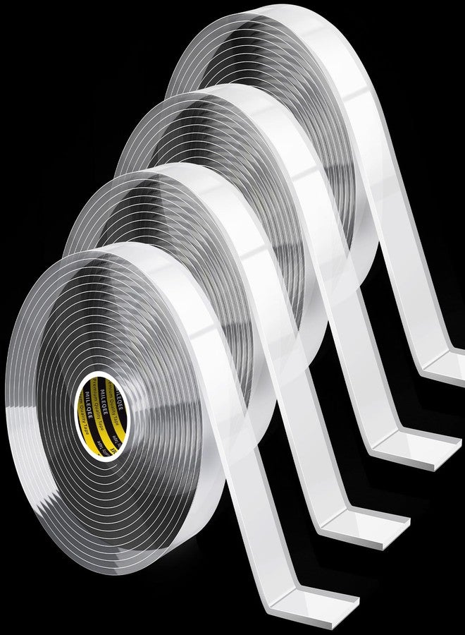 MILEQEE 4 Pack Heavy Duty Double Sided Mounting Tape, Strong Adhesive Strips Clear Washable Reusable Transparent Tape for Home Office Decor Indoor (0.59" x 9.84FT/Roll) - Image 1