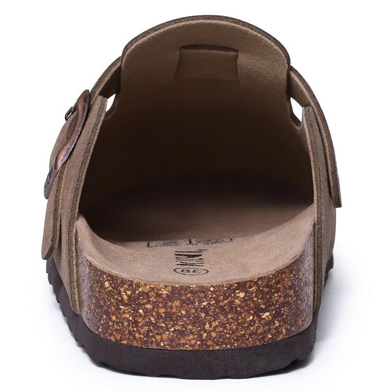 KIDMI Unisex Vegan Suede Clogs Leather Mules Womens Mens Cork Footbed Potato Shoes with Arch Support, Vegan Suede Mocha, Size 44 - Image 5