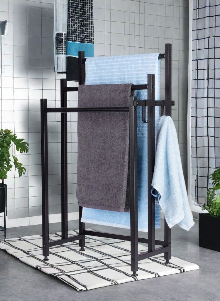 XiuWoo 3-Tier Large Capacity Freestanding Metal Folding Towel Rack, Anti-rust Coating Metal Ladder Towel Holder, Drying Stand, Bathroom Bath Organizer Rack with Hook for Space Saving - Image 1