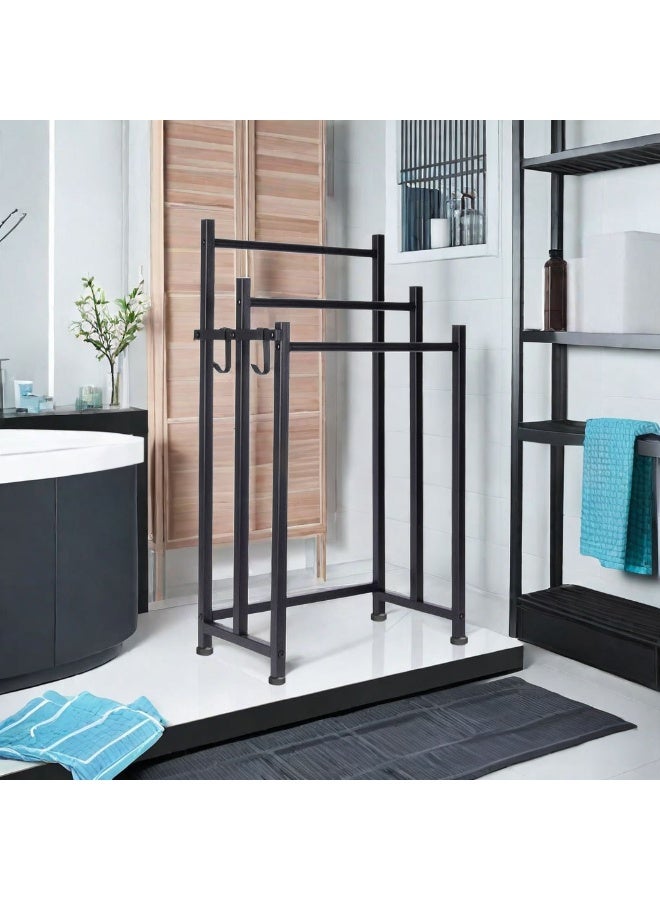 XiuWoo 3-Tier Large Capacity Freestanding Metal Folding Towel Rack, Anti-rust Coating Metal Ladder Towel Holder, Drying Stand, Bathroom Bath Organizer Rack with Hook for Space Saving - Image 3