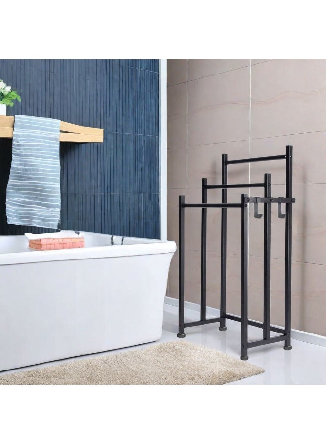 XiuWoo 3-Tier Large Capacity Freestanding Metal Folding Towel Rack, Anti-rust Coating Metal Ladder Towel Holder, Drying Stand, Bathroom Bath Organizer Rack with Hook for Space Saving - Image 4