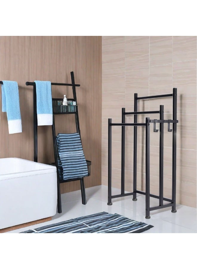 XiuWoo 3-Tier Large Capacity Freestanding Metal Folding Towel Rack, Anti-rust Coating Metal Ladder Towel Holder, Drying Stand, Bathroom Bath Organizer Rack with Hook for Space Saving - Image 5
