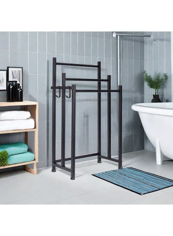 XiuWoo 3-Tier Large Capacity Freestanding Metal Folding Towel Rack, Anti-rust Coating Metal Ladder Towel Holder, Drying Stand, Bathroom Bath Organizer Rack with Hook for Space Saving - Image 2