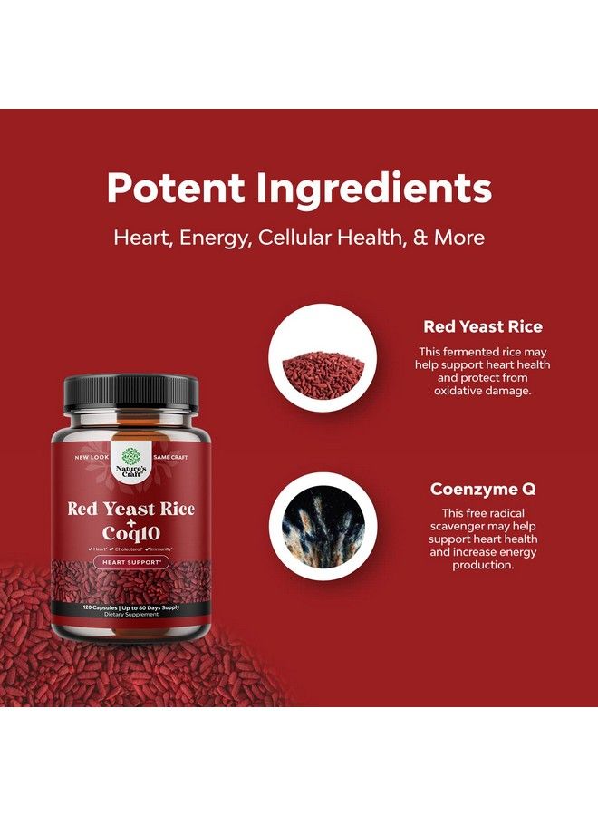 Red Yeast Rice With Coq10 Supplement Extra Strength Citrininfree Red Yeast Rice 1200 Mg. Capsules With Coq10 100Mg Heart Health And High Cholesterol Lowering Supplement 120 Veggie Capsules