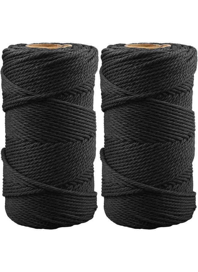 Premify 2 Rolls Black Cotton Rope, 3Mm*100M Each Roll Paracord Natural Twisted Soft Cord, Thick Cotton Twisted Cord Tie-Down Ropes For Pet Toys, Macramé, Knotting, Crafts Packing  - Image 1