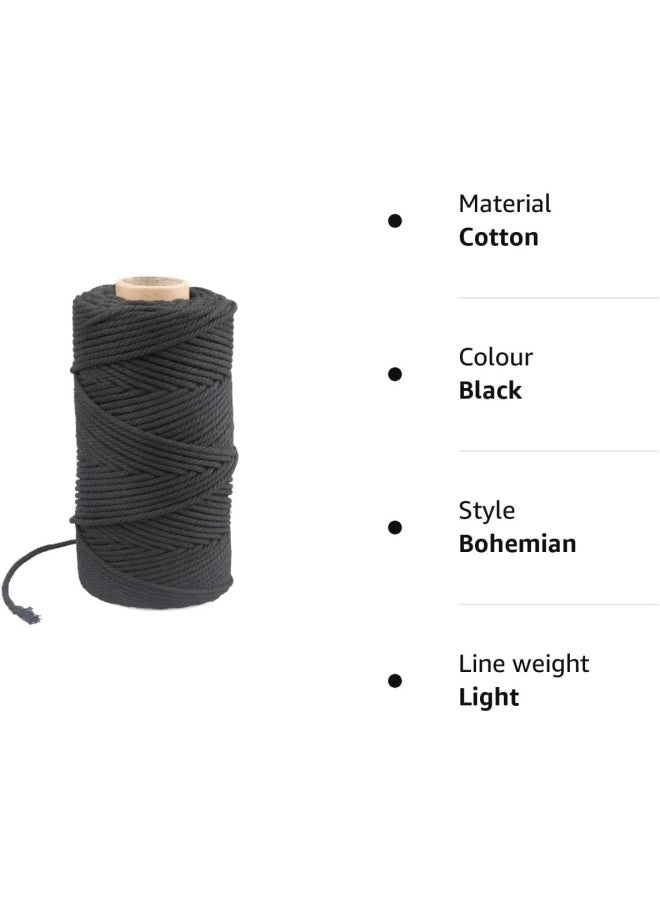 Premify 2 Rolls Black Cotton Rope, 3Mm*100M Each Roll Paracord Natural Twisted Soft Cord, Thick Cotton Twisted Cord Tie-Down Ropes For Pet Toys, Macramé, Knotting, Crafts Packing  - Image 2