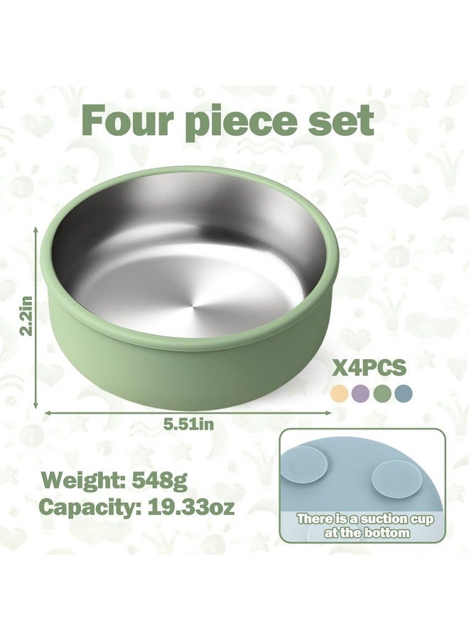 Mity rain Stainless Steel & Silicone Bowls for Baby - 4-Piece Suction Plates & Bowls for Toddlers,Removable Silicone Shell,Non-Slip Baby Food Bowl with Unbreakable Design (Baby Bowls with Suction) - Image 2