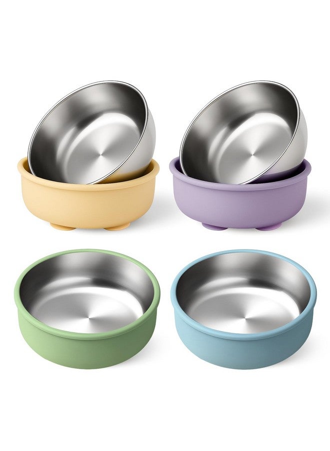 Mity rain Stainless Steel & Silicone Bowls for Baby - 4-Piece Suction Plates & Bowls for Toddlers,Removable Silicone Shell,Non-Slip Baby Food Bowl with Unbreakable Design (Baby Bowls with Suction) - Image 1