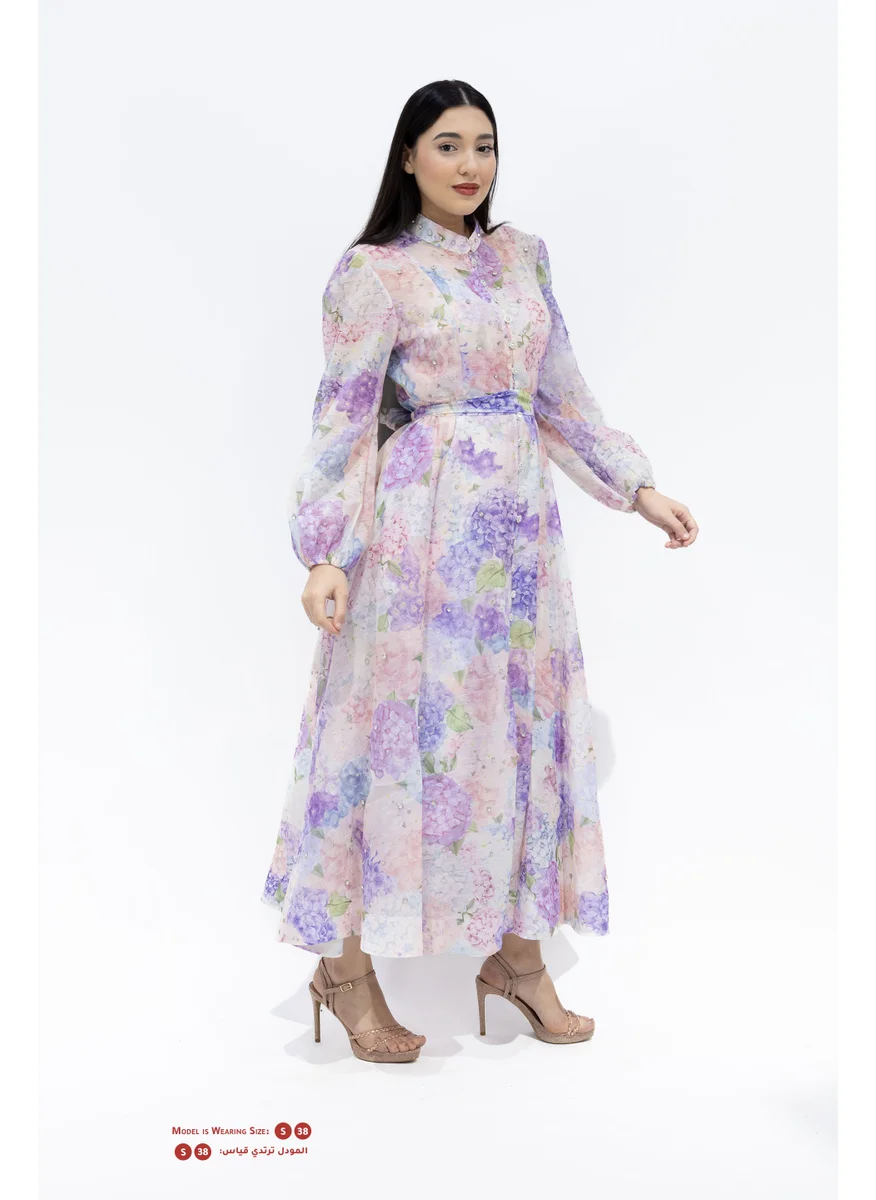 ان لاف Floral Cotton Home Event Dress with Ruffle Detail