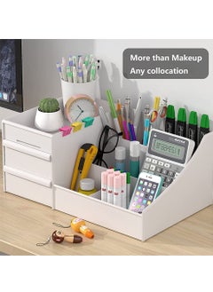 HomarKet Makeup Desk Cosmetic Organizer With Drawers White  30x14x19cm  - Image 2
