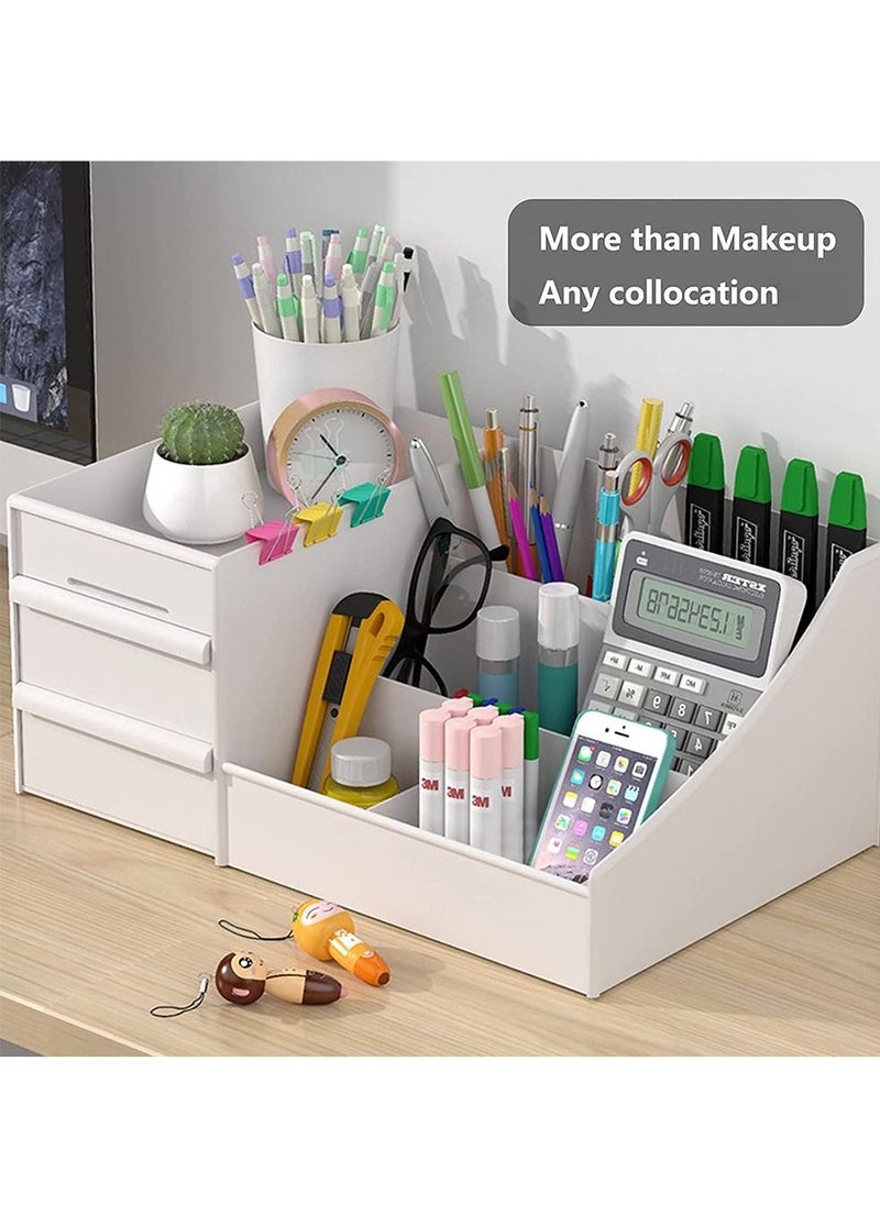 HomarKet - Makeup Desk Cosmetic Organizer With Drawers White  30x14x19cm - Image 1