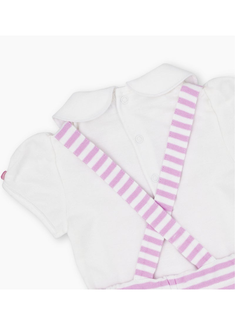 MOON 100% Cotton Collar Top and Dungaree 18-24 M Pink - Pink Stripes - Image 5