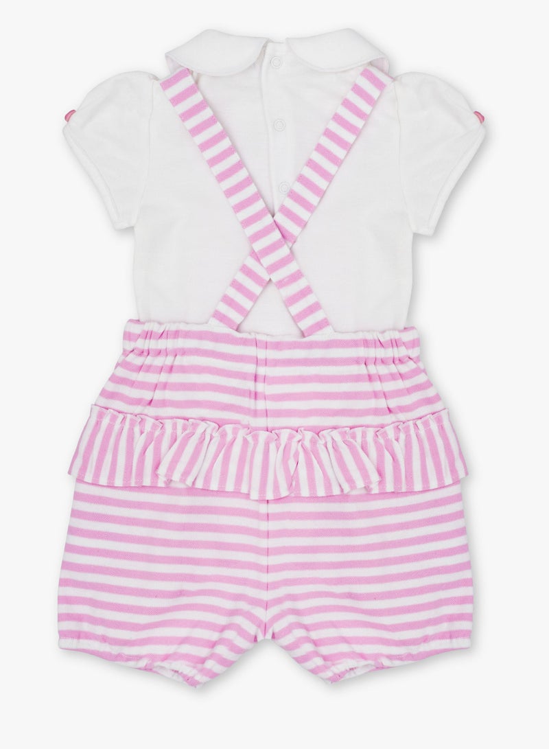 MOON 100% Cotton Collar Top and Dungaree 18-24 M Pink - Pink Stripes - Image 2