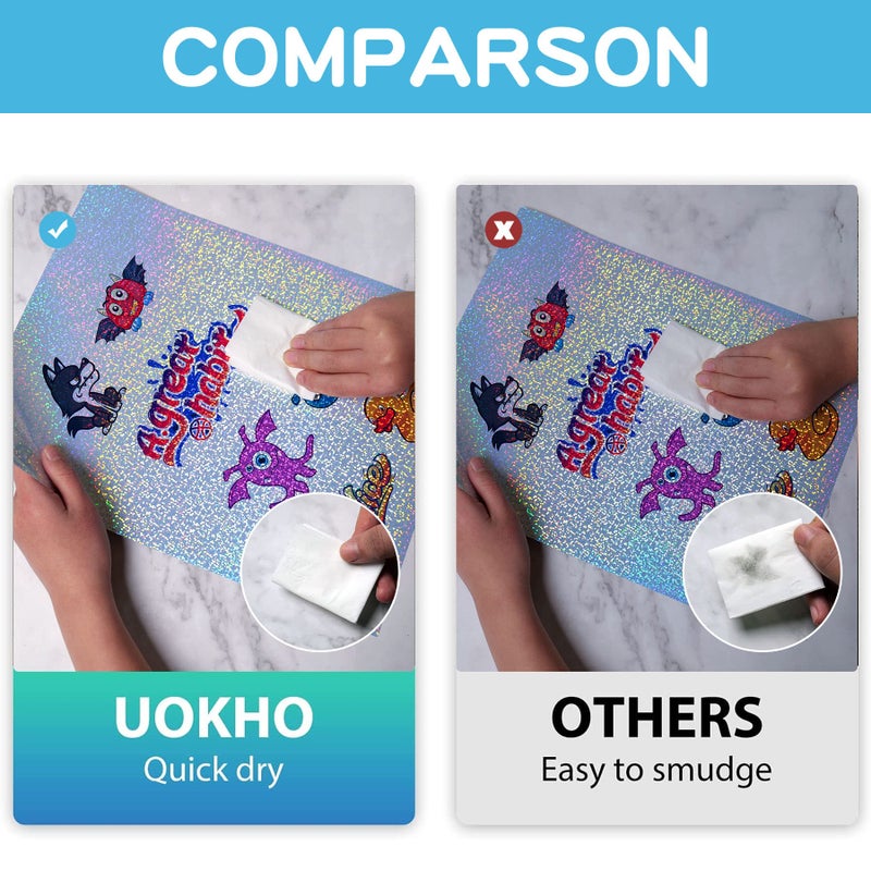 UOKHO Holographic Printable Sticker Paper for Inkjet & Laser Printer, 20 Sheets Holographic Vinyl Sticker Printer Paper Waterproof Self-Adhesive - 8.5 x 11 Inch, Dots Style - Image 4