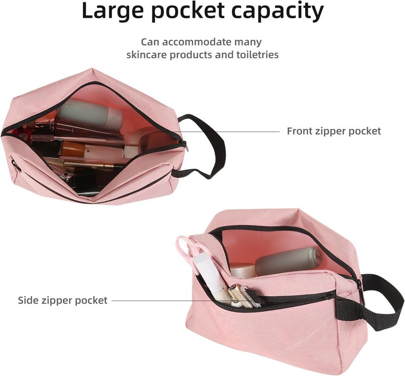 حقيبة إيكرامسي للسفر ( Travel Toiletry Bag)، حقيبة لوازم النظافة للنساء والرجال، مزودة بحامل، لوازم تجميل، إكسسوارات سفر للنساء والرجال، لون وردي، تصميم عصري - Image 4