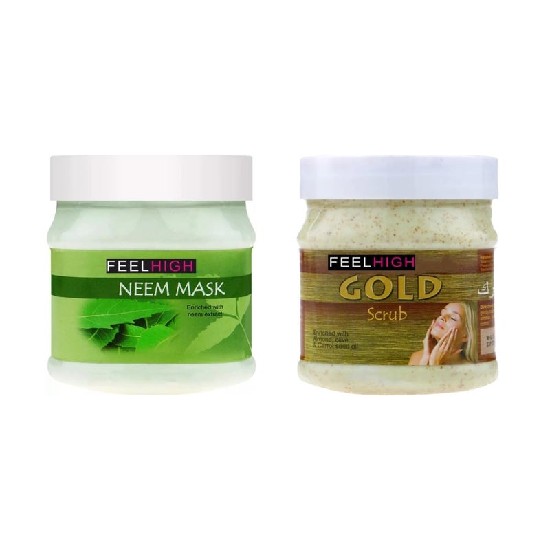 Feelhigh Face And Body Neem Mask Fight Wrinkles 500ml And Face Scrub 500ml Neem Mask and Gold Scrub - Image 1
