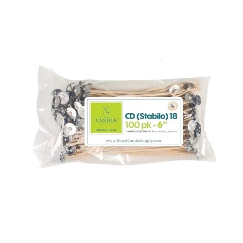 Direct Candle Supply Candle Wicks for Candle Making | 6 inch Stabilo CD 18 Wicks | 100pcs of Cotton Wicks for Candles and Candle Making Supplies, White - Image 1