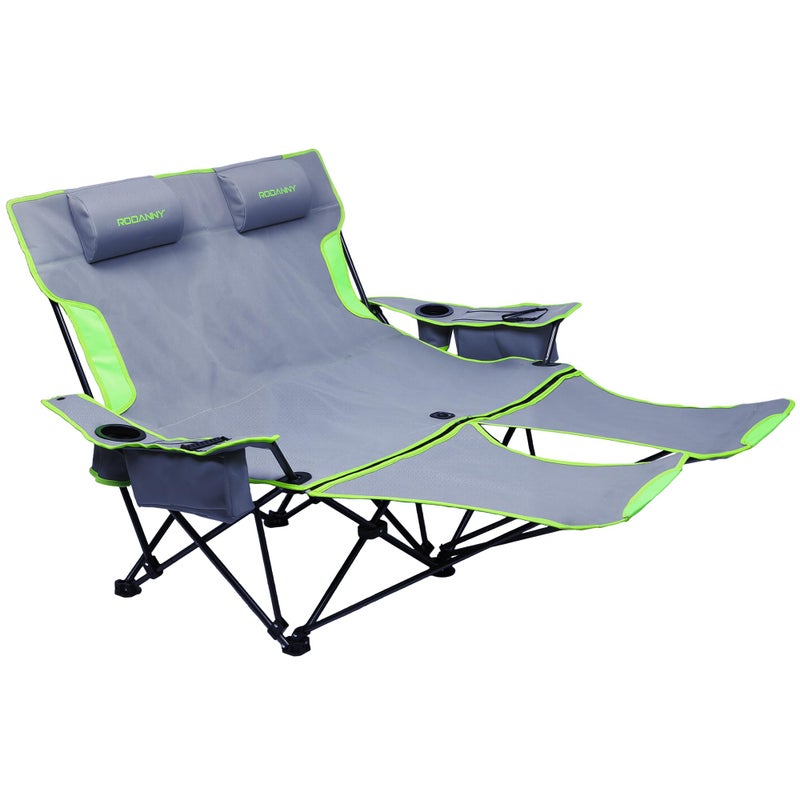 RODANNY Double Camping Chair,Adjustable Two Person Adjustable Backrest Reclining chairs with Foot Rest,Oversized Folding Camping Loveseat,Office,Beach,Lawn,Headrests,Cooler Bag,Cup Holder,Support 600lbs - Image 1