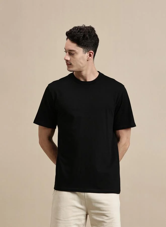 ECOLORE Men Black Crew Neck 100% Cotton Comfort Fit T-Shirt