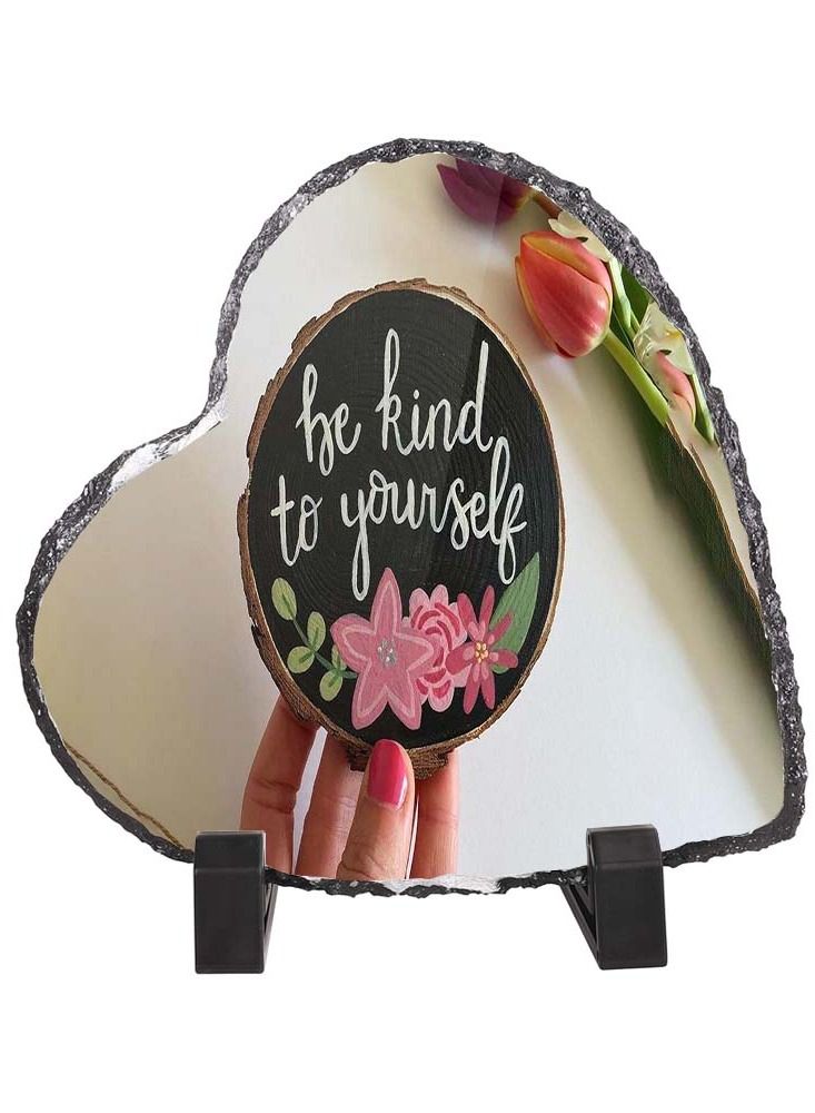 Protective Printed White Heart Shape Marble Photo Frame for Table Top Be Kind To Yourself