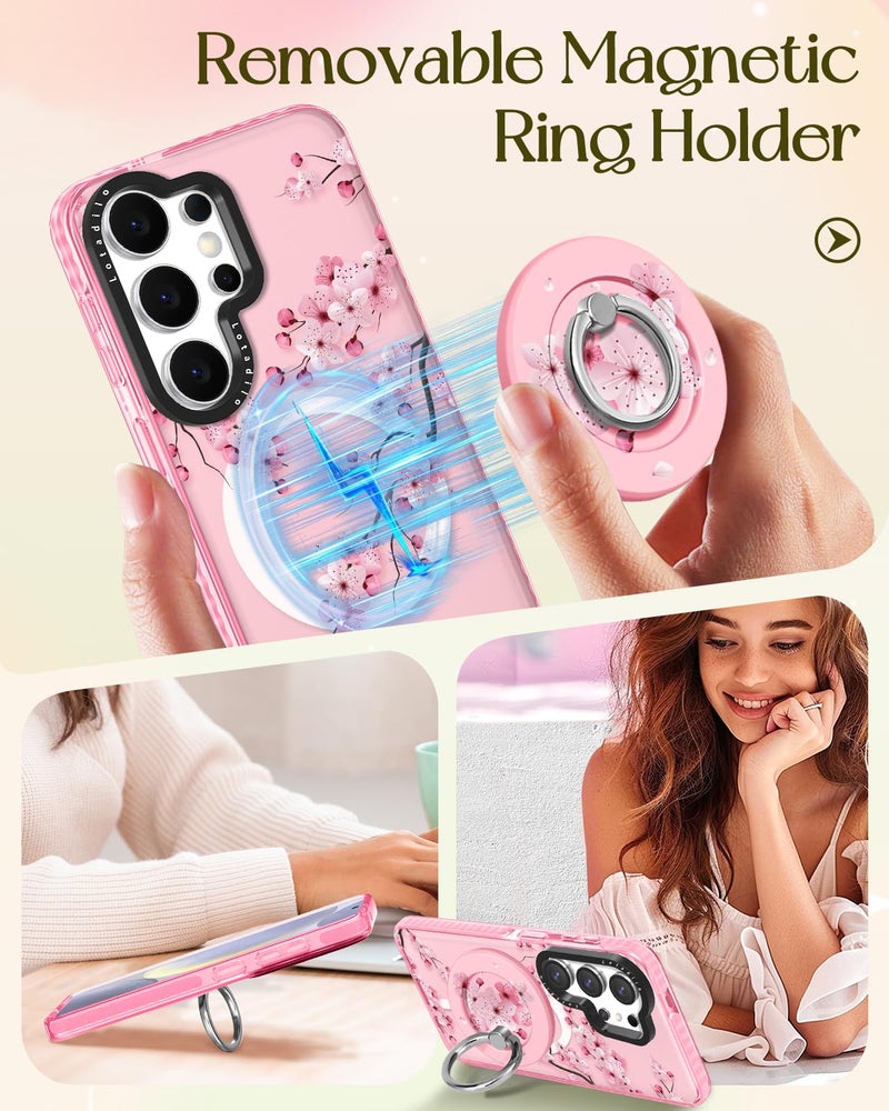 Lotadilo Cute Case for Samsung Galaxy S26 Ultra for Women Girls - Funny Peach Blossom Design Compatible with Magsafe Magnetic Ring Holder Kickstand Fashion TPU Phone Covers - Image 4