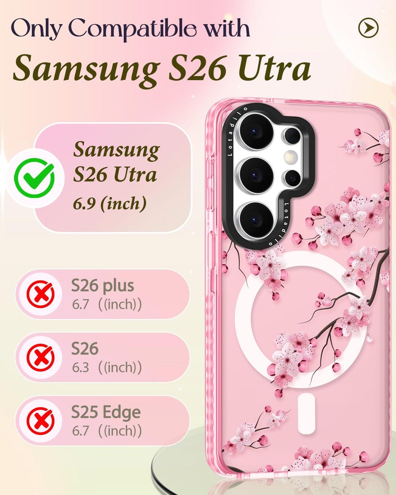 Lotadilo Cute Case for Samsung Galaxy S26 Ultra for Women Girls - Funny Peach Blossom Design Compatible with Magsafe Magnetic Ring Holder Kickstand Fashion TPU Phone Covers - Image 2