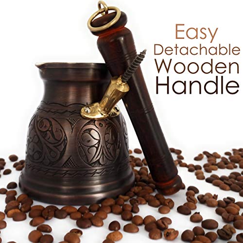 DEDE Copper - IST Series (XLarge-16.9 floz)-Thickest Solid Copper Engraved Turkish Greek Arabic Coffee Pot with Wooden Handle, Stovetop Coffee Maker Cezve, Jezve, Jazva, Jazzve, Ibrik, Briki (Antique) - Image 4
