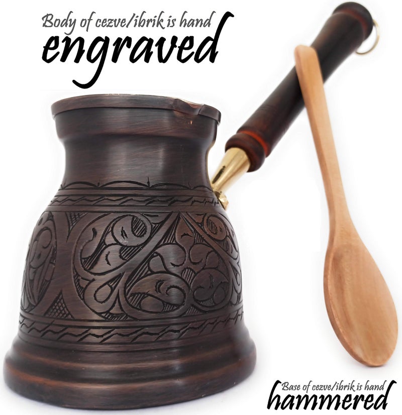 DEDE Copper - IST Series (XLarge-16.9 floz)-Thickest Solid Copper Engraved Turkish Greek Arabic Coffee Pot with Wooden Handle, Stovetop Coffee Maker Cezve, Jezve, Jazva, Jazzve, Ibrik, Briki (Antique) - Image 2