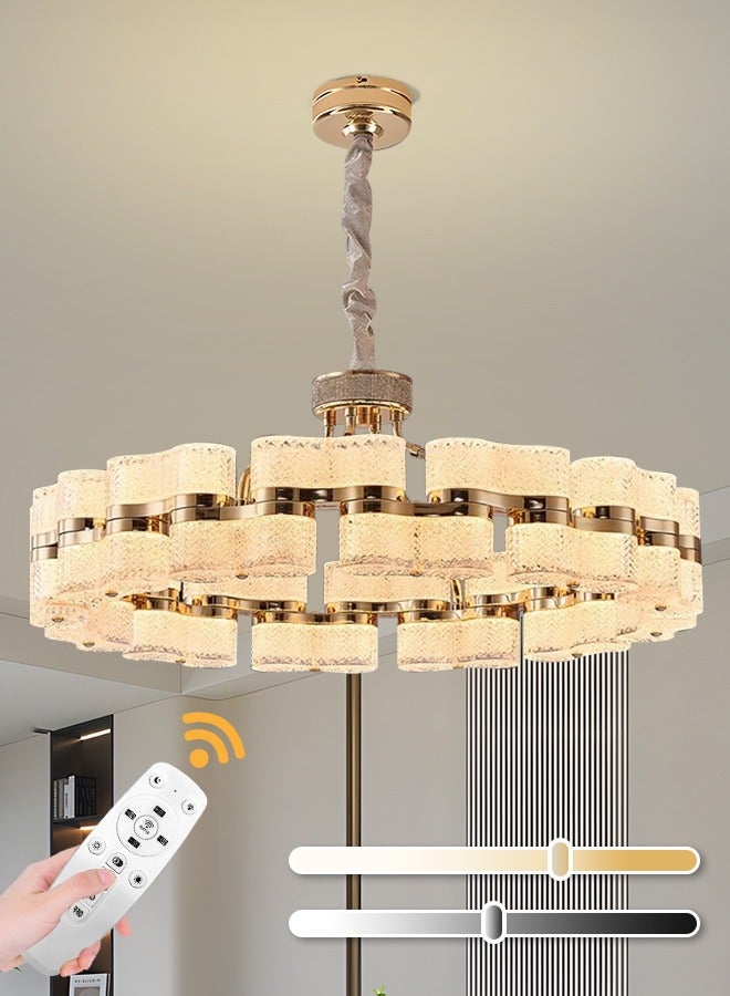 YATAI LIGHTING odern LED Crystal Chandelier - Gold Dining Room Chandelier over Shape with Remote Control, Three Color Dimming, Round  Shape, 120W, 39.3" x 16.5" x 11", 10-100% Dimmable, 3000K-6000K  - Image 1