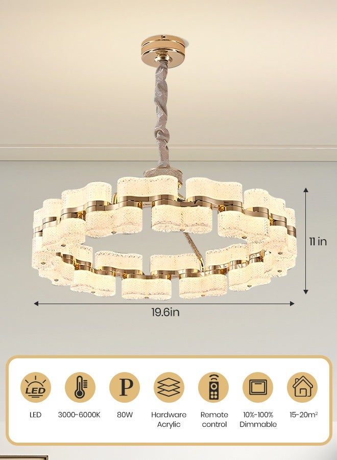 YATAI LIGHTING odern LED Crystal Chandelier - Gold Dining Room Chandelier over Shape with Remote Control, Three Color Dimming, Round  Shape, 120W, 39.3" x 16.5" x 11", 10-100% Dimmable, 3000K-6000K  - Image 3