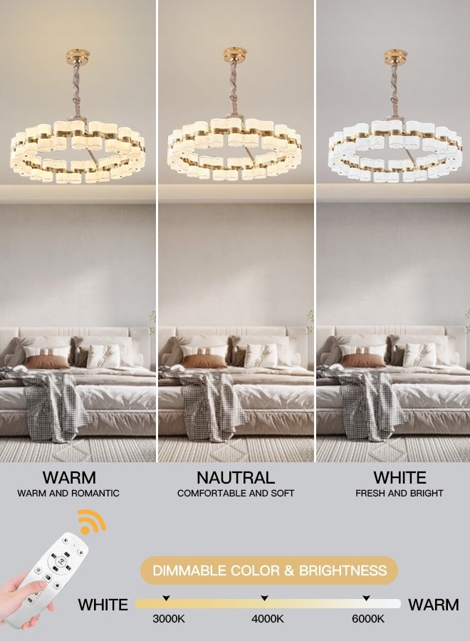 YATAI LIGHTING odern LED Crystal Chandelier - Gold Dining Room Chandelier over Shape with Remote Control, Three Color Dimming, Round  Shape, 120W, 39.3" x 16.5" x 11", 10-100% Dimmable, 3000K-6000K  - Image 2
