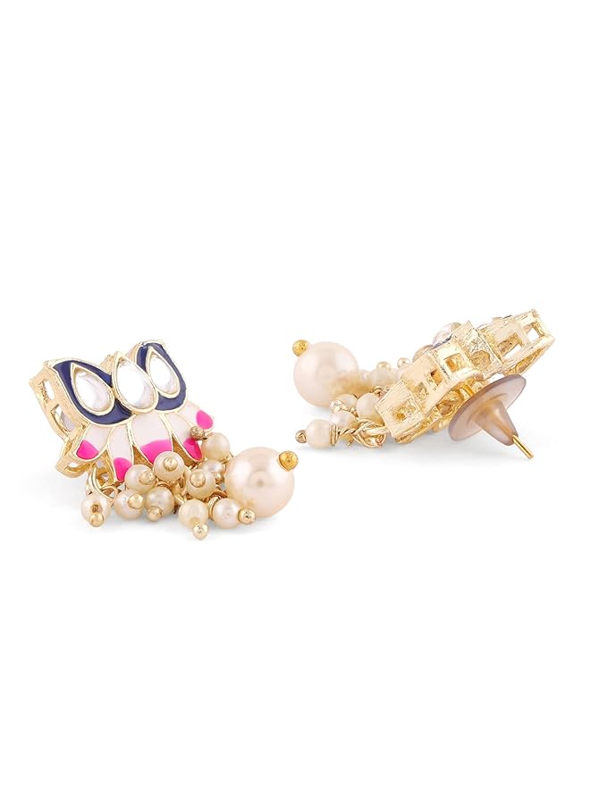 erorex Blue And Pink Meenakari Lotus Design Choker Necklace Earring And Ring Set For Women Zpfk14435  - Image 4